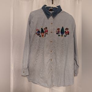 Vintage Pinstripe & Demin women's plus size button down